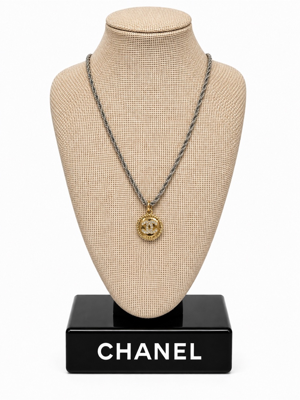 CHANEL Two-Tone CC Medallion Necklace in Gold and Silver